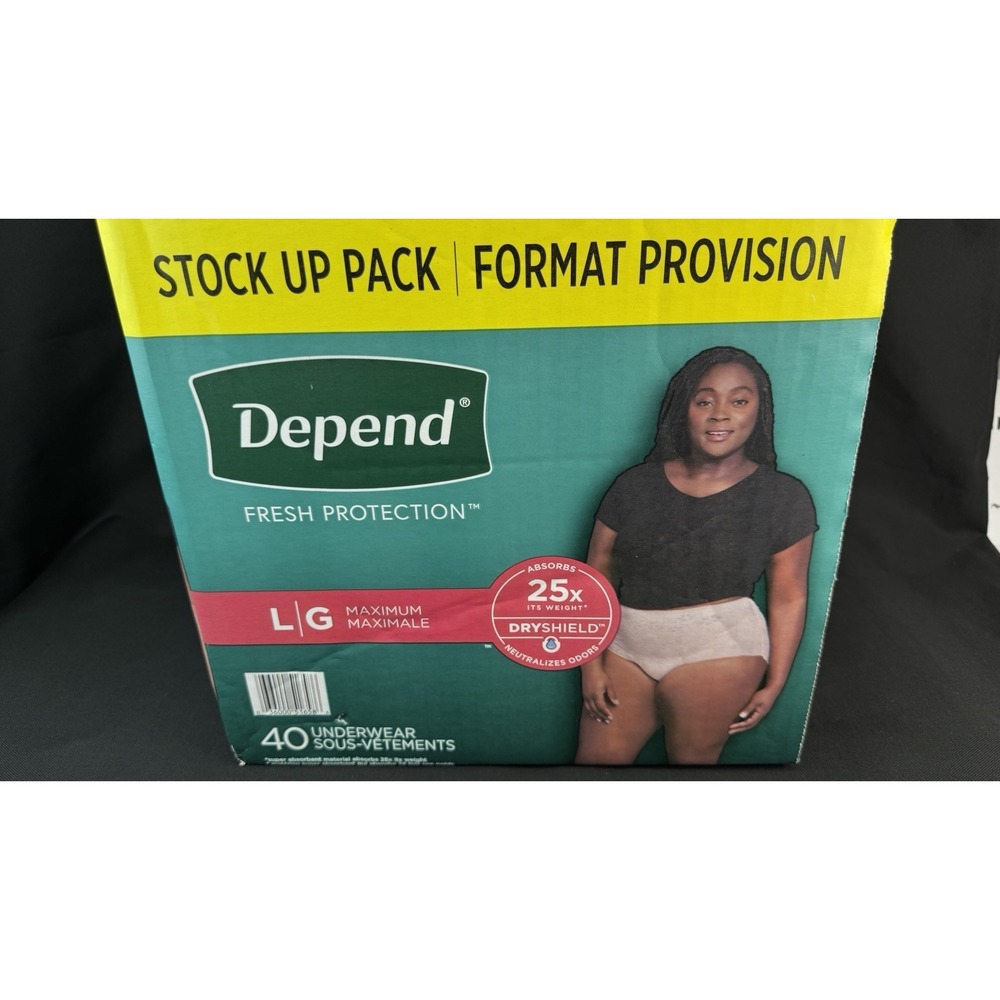 Depend Fresh Protection Womens L Maximum 37 Count Incontinence Underwear BOX DMG